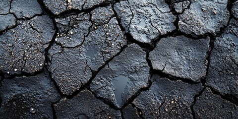 Cracked asphalt texture forming distinct squares after rain creates a unique background. This cracked asphalt texture highlights the beauty of nature s effects on surfaces.