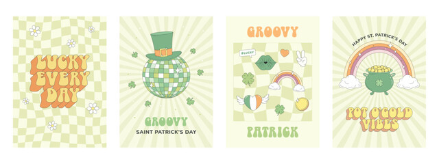 St. Patrick's Day greeting card, poster, template, party invitation, printable, retro 60s 70s 80s style