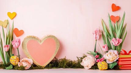 Beautiful heart shaped decoration with flowers and greenery