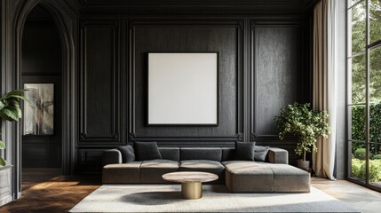 Elegant Modern Living Room with Dark Walls and Minimalist Decor