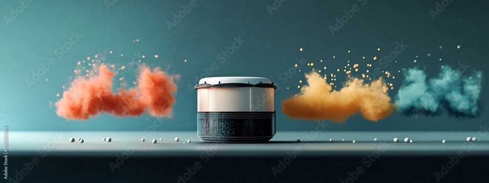 Poster vibrant and dynamic 3d showcasing a drumhead vibrating at various frequencies creating an explosion 