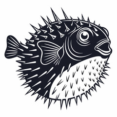Pufferfish vector silhouette black design white background