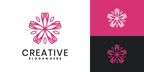 Jasmine emblem logo with line art style, design template vector