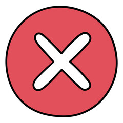 Obraz premium Hand drawn cartoon cross in red circle icon on white background.