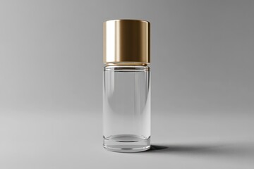 Empty glass roller bottle, gold cap, studio, packaging mockup