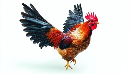 Fototapeta premium Colorful Rooster with Vibrant Feathers Displaying Dynamic Pose