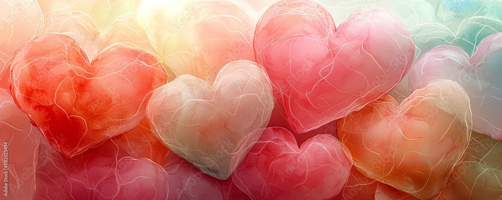 Aufkleber a colorful array of translucent hearts in shades of pink and red, creating a romantic and whimsical 