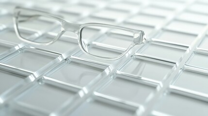 A minimalist arrangement of transparent, curved glass panels laid out in a grid pattern on a soft gradient background.