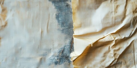 Naklejka premium Faded old canvas placed on a light paper background, showcasing the unique texture and character of aged materials, with the old canvas adding depth to the light paper background.