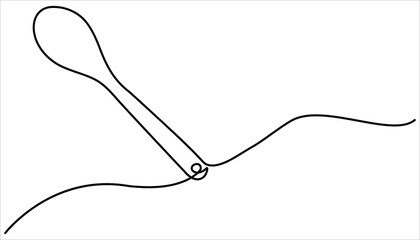 Obraz premium Spoon continuous one line drawing illustration. Vector illustration of Silver spoon