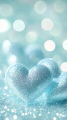 Fototapeta premium Sparkling Blue Hearts with Soft Bokeh 