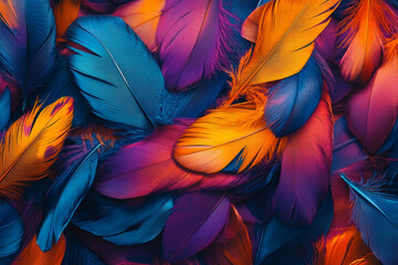 Obraz premium A colorful pile of feathers, each one unique in shape and color, creating an intricate pattern that is both beautiful and mysterious. 