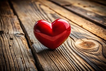 Fototapeta premium Romantic Red Heart on Rustic Wooden Background - Perfect for Valentine's Day