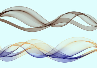 Abstract transparent multicolored wave , design element, set of two waves.