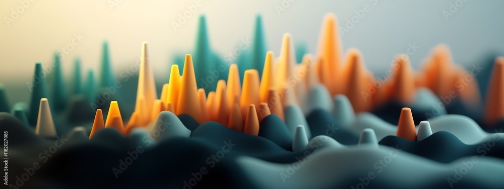Poster vibrant 3d visualization of academic publication frequency patterns across research fields colorful 