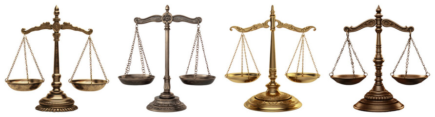 Scale of justice png cut out element set, transparent background
