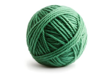 Ball of green knitting yarn isolated on white background. Top view.