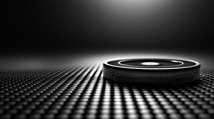Sleek Chrome Circle on Dark Grid: Abstract Tech Background