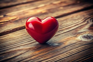 Fototapeta premium Romantic Valentine's Day Background: Red Heart on Rustic Wooden Table