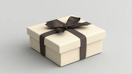 Elegant Gift Box with Brown Ribbon on Soft Gray Background