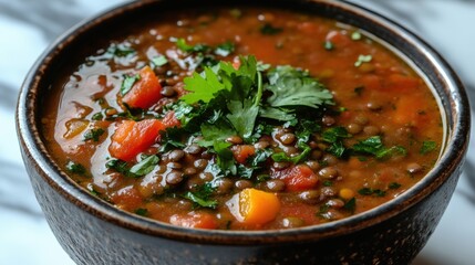 Aromatic Red Lentil Soup with Fresh Herbs and Tomatoes