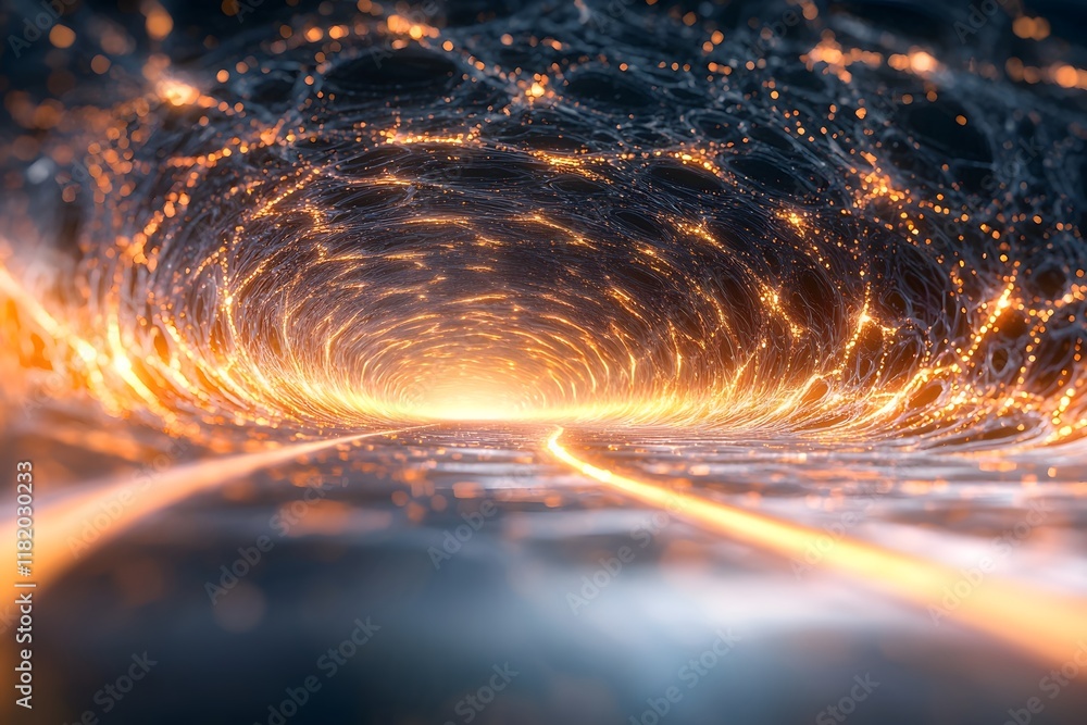 Aufkleber mesmerizing fractal vortex in a futuristic digital landscape with pulsing energy flows