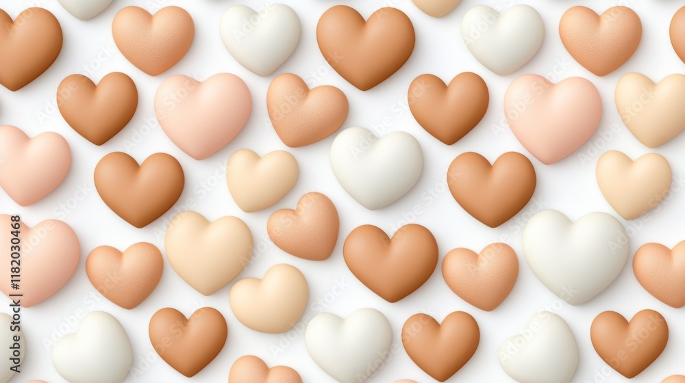 Poster a colorful pattern of hearts in various shades, creating a soft and playful aesthetic, perfect for v