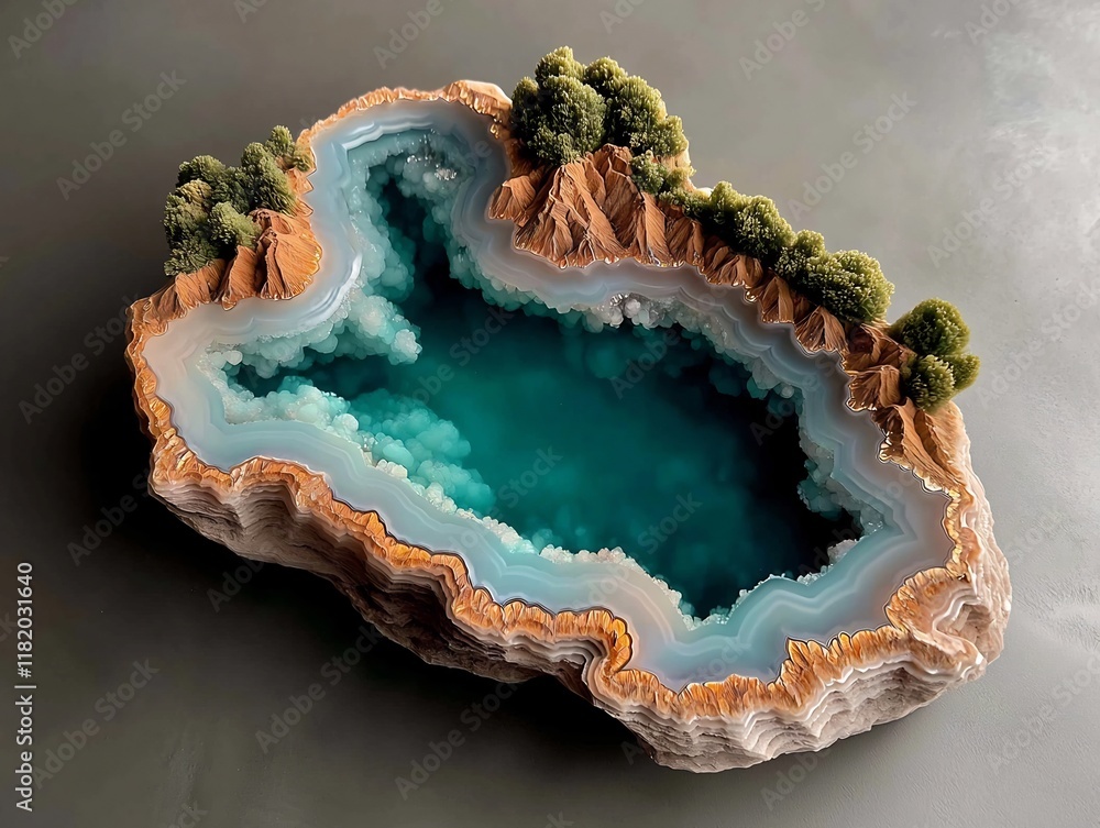 Poster captivating image of a mesmerizing agate geode formation showcasing soft hues of misty gray and tran
