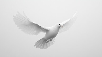 Fototapeta premium Majestic White Bird in Mid-Flight Against Soft Light Background