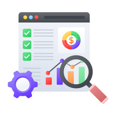Checklist analysis from Previous project concept, Statistics Status Summary vector color icon design, Web hosting service Symbol, Computing machines Sign, Internet Application Management illustration