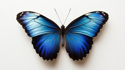 Vibrant Blue Butterfly with Detailed Wing Patterns on White Background