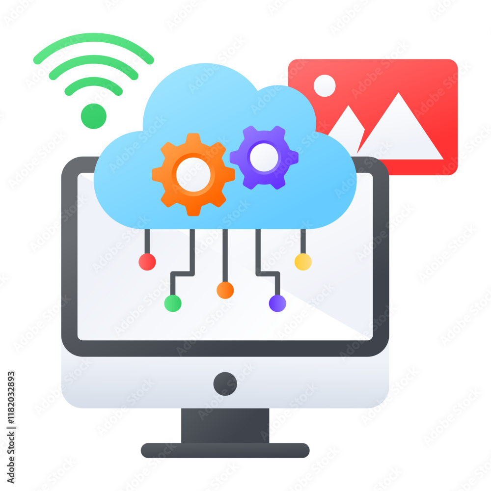Aufkleber cloud snapshots concept, virtual digital storage image vector color icon design, web hosting service