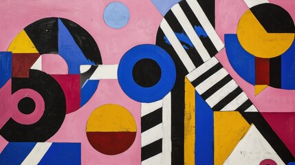 Abstract Geometric Art Featuring Bold Colors and Shapes