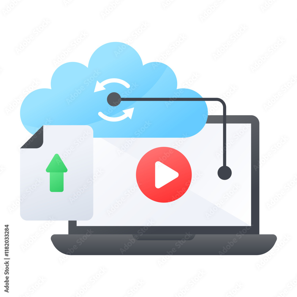 Poster uploading to remote server concept, cloud media transmission vector color icon design, web hosting s