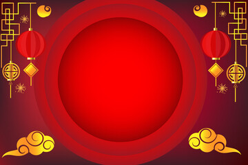 Happy Chinese new year on red background,decorative classic festive for holiday,Traditional lunar year with hanging lanterns traditional style
