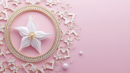 Gold Frame Encircles Delicate White Flower With Scattered Floral Decorations