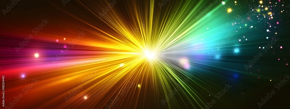 Poster vibrant gradient explosion of colorful light rays and sparks
