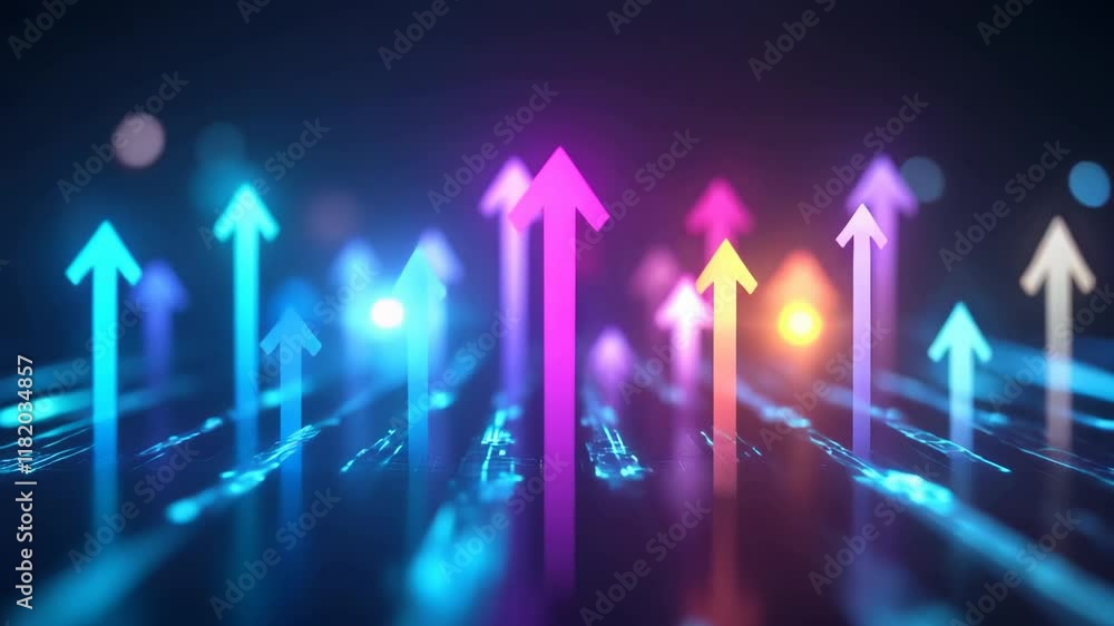 Poster colorful arrows ascend in a data-driven environment, symbolizing growth and progress. the vibrant hu