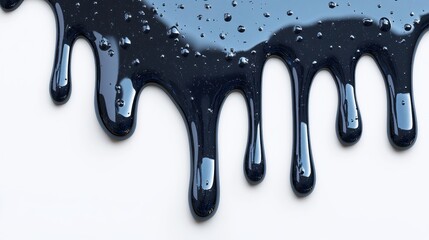 Glossy Black Liquid Dripping with Bubbles on a Light Background