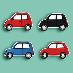 Obraz premium Colorful Car Set, Side Profile View