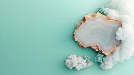 Fototapeta premium Alluring agate mineral pattern with soothing tones of dove gray and pale aqua complemented by luminous golden streaks organic textures and fluid lines in a high clarity