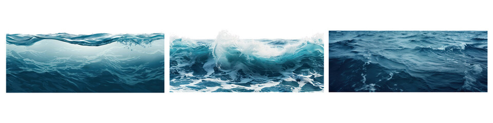 Fototapeta premium PNG Dynamic ocean wave textures, element set on transparent background