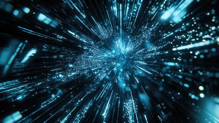 Fototapeta premium Abstract digital background featuring dynamic lines and glowing particles in varying shades of blue.