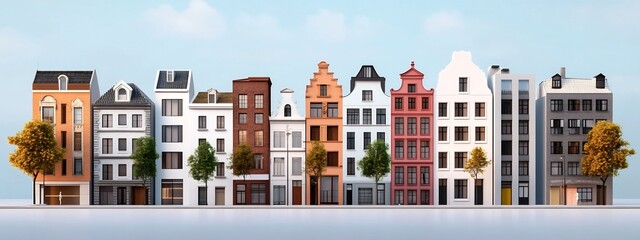 Obraz premium Vibrant Architectural Cityscape Showcasing Diverse Building Facades in a Charming Urban Neighborhood