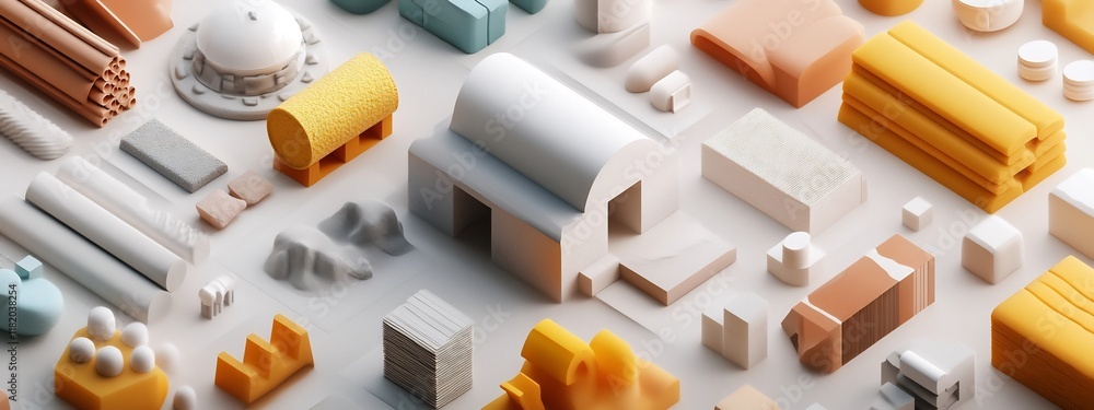 Poster conceptual depicting the frequency and variety of different architectural materials commonly used in