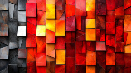 Fototapeta premium Abstract Red and Orange Square Mosaic: Geometric Background Texture for Modern Design