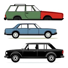 Colorful Car Set, Side Profile View