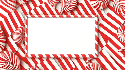 Obraz premium Red and white striped candy background with blank frame