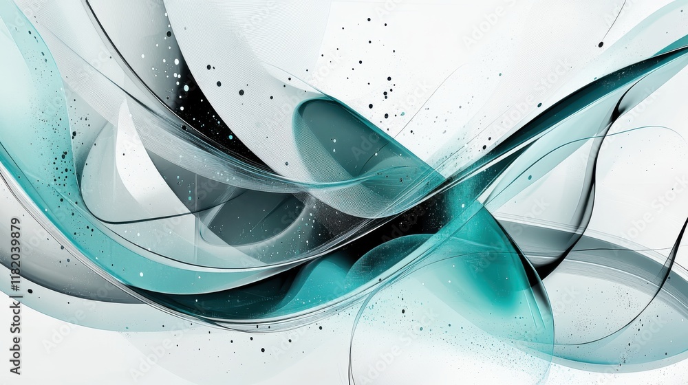 Poster intricate abstract design featuring translucent shapes and lines digital art bright white canvas hig