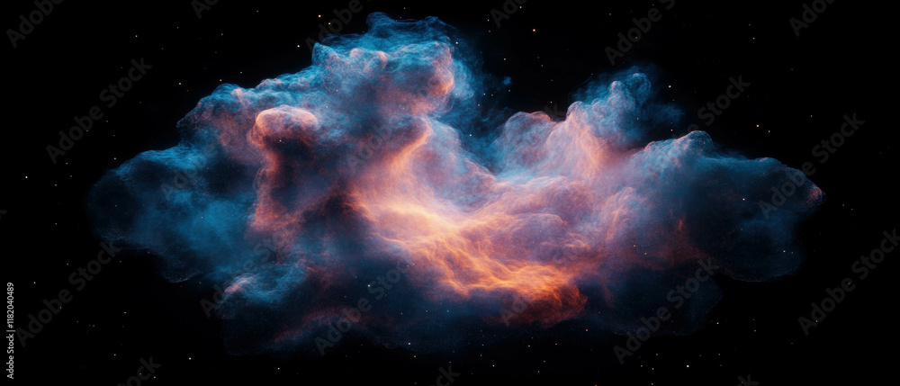 Poster magic nebula effect with swirling colorful clouds against a black galactic background